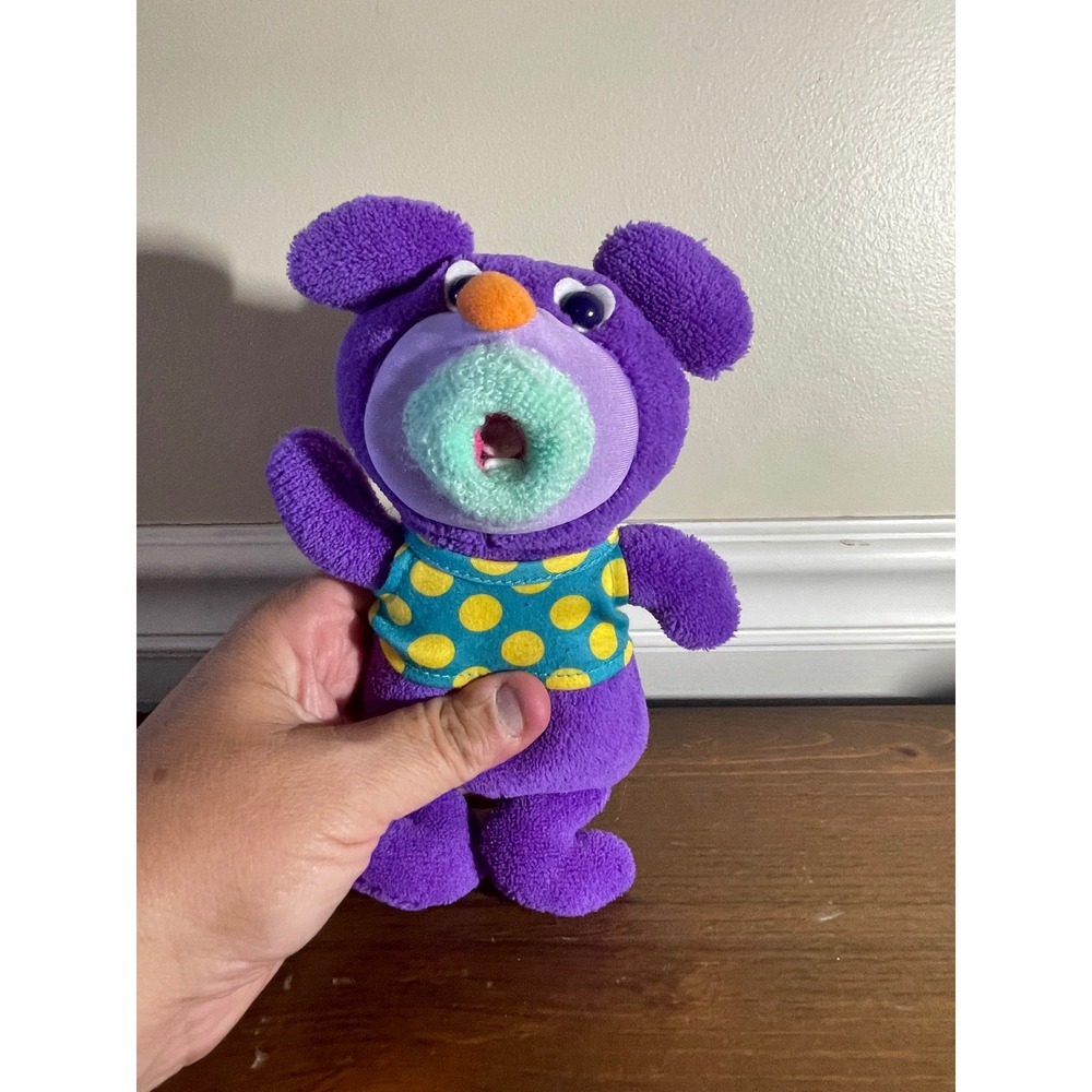 Vintage Purple Sing-a-ma-Jig Plush Toy Teal Yellow Polka Dot Shirt - Picture 2 of 5